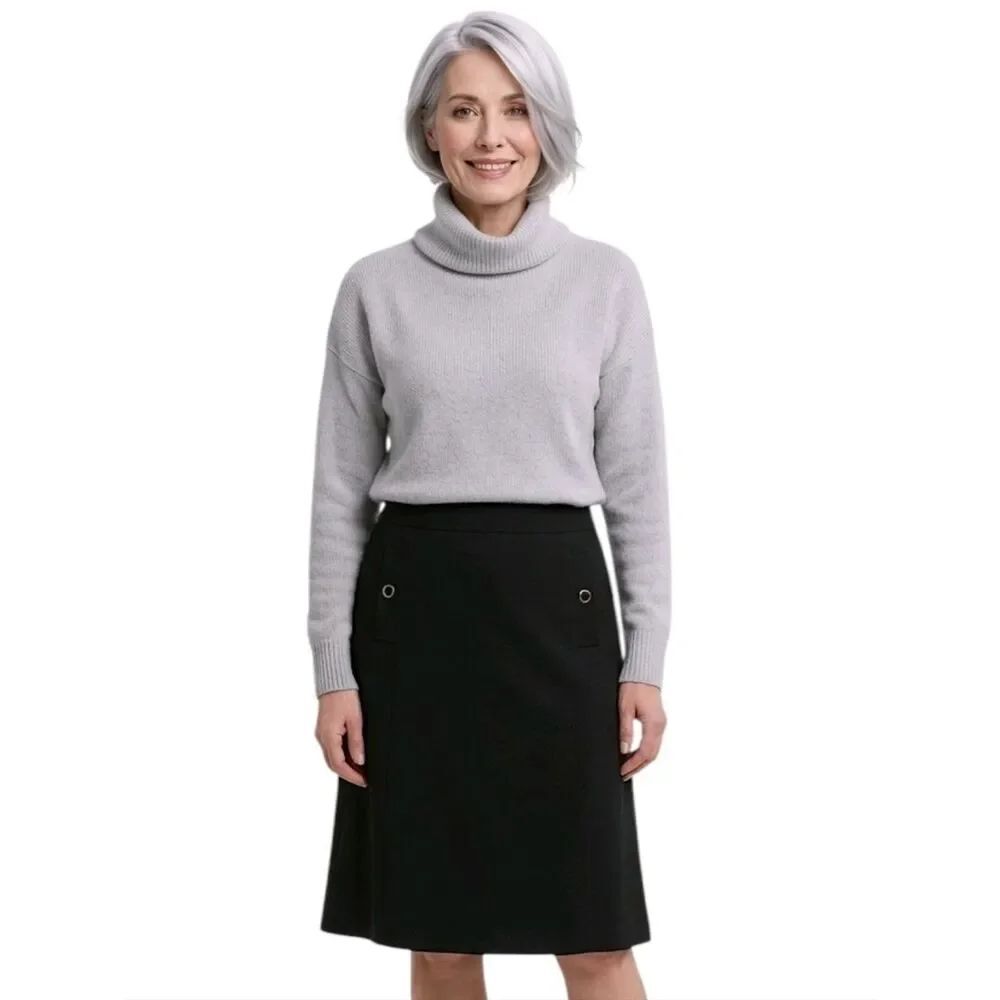 Talbots Black Italian Flannel Wool Button Detail A-Line Skirt Size 12